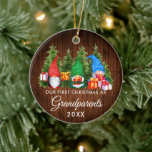 Décoration En Céramique Premier Noël Grand-parents Gnomes Bois Arbres<br><div class="desc">Notre premier Noël en grand-parents coloré amusement d'aquarelle Gnomes avec Pine Trees Ornament - rustique Pays Bois</div>