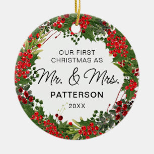 Décoration En Céramique Premier Noël M & Mme Watercolor Photo florale