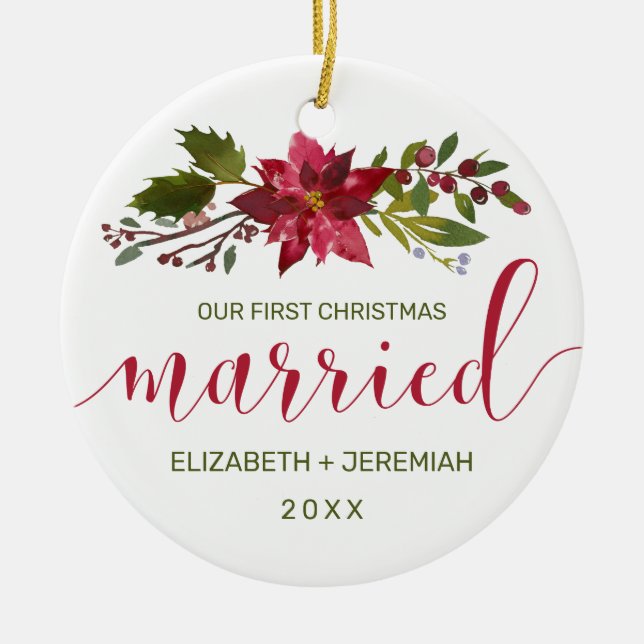Décoration En Céramique Premier Noël Marié Aquarelle Poinsettia (Devant)