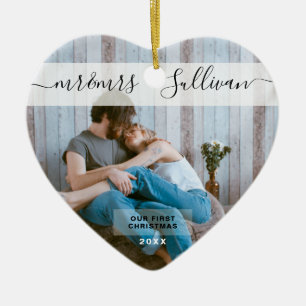 Décoration En Céramique Premier Noël Marié en tant que M. & Mme PHOTO Hear