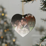 Décoration En Céramique Premier Noël Marié Mariage Anniversaire Photo<br><div class="desc">Photos mariages Premier Noël en tant que M. et Mme ornement céramique. Un morceau festif qui transforme vos souvenirs chéris en un trésor de vacances intemporel ! Parfaitement captivé par l'esprit de convivialité et de joie, cet ornement exclusif vous permet de personnaliser votre sapin de Noël avec un aperçu spécial...</div>