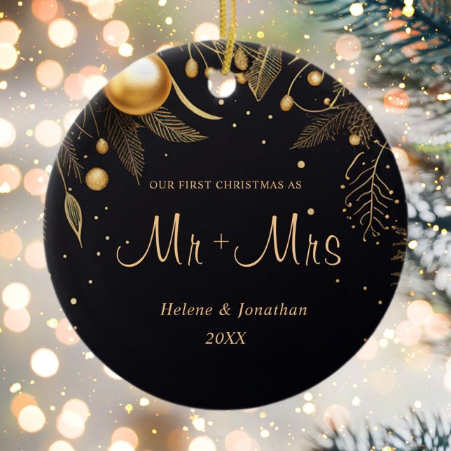 Décoration En Céramique Premier Noël Marié Moderne Élégant Couple (First Christmas Married Modern Elegant Couple Ceramic Ornament)