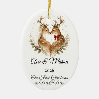 Décoration En Céramique Premier Noël Mariés Renne Personnalisé