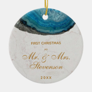 Décoration En Céramique Premier Noël Mr & Mrs Blue Geode Golden Script