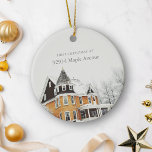 Décoration En Céramique Premier Noël Nouveau domicile Adresse Photo person<br><div class="desc">Marquez votre premier Noël dans votre nouvelle maison avec cet ornement céramique personnalisé. Les deux côtés disposent de votre nouvelle adresse et d'une photo de votre maison, magnifiquement combinée dans une police élégante. Cette conception recto verso garantit que chaque angle capture la mémoire de votre première saison de vacances dans...</div>