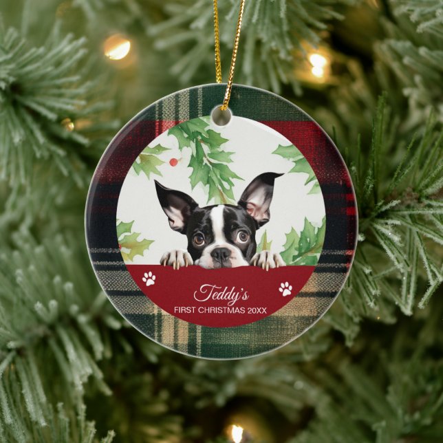 Décoration En Céramique Premier Noël personnalisé de Boston Terrier (Arbre)