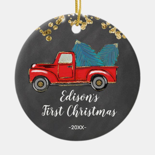 Décoration En Céramique Premier Noël personnalisé du bébé garçon (Devant)