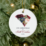 Décoration En Céramique Premier Noël personnalisé en Caroline du Sud<br><div class="desc">Premier Noël personnalisé dans l'ornement en céramique de Caroline du Sud. Personnalisez avec vos informations personnalisées à l'avant et à l'arrière.</div>