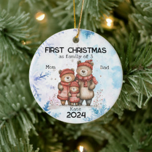 Décoration En Céramique Premier Noël personnalisé en famille de 3