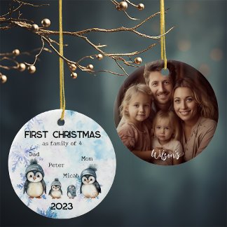 Décoration En Céramique Premier Noël personnalisé en famille de 4