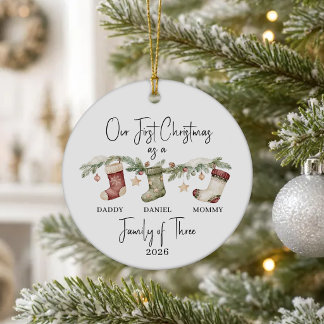 Décoration En Céramique Premier Noël personnalisé en tant que famille de 3