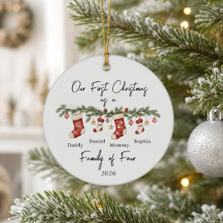 Décoration En Céramique Premier Noël personnalisé en tant que famille de 4