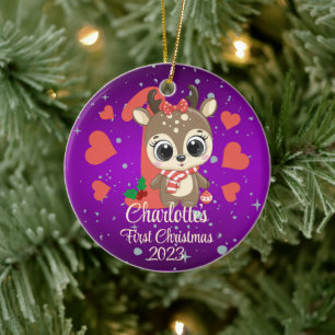 Décoration En Céramique Premier Noël pourpre du bébé de la mignonne fille
