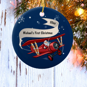 Décoration En Céramique Premier Noël Santa Volant en Avion Personnalisé