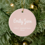 Décoration En Céramique Premier Noël Simple Bleu Bébé Personnalisé<br><div class="desc">Célébrez la première saison de vacances d’un petit avec ce charmant ornement de gardiens, avec un arrière - plan doux et un élégant script blanc. Parfaitement personnalisable avec un nom et une année, cet ornement sucré et minimaliste constitue un complément chaleureux à votre sapin de Noël et un souvenir précieux...</div>