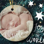 Décoration En Céramique Premier Noël Simple Script personnalisé photo bébé<br><div class="desc">Ce design simple et classique est composé de typographie serif et d'ajouter une photo personnalisée et année.</div>