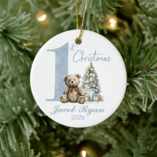 Décoration En Céramique Premier ours de Noël personnalisé pour garçon