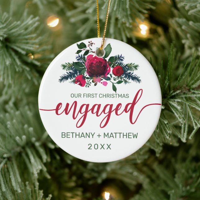 Décoration En Céramique Premier Rose d'aquarelle florale de Noël (Arbre)