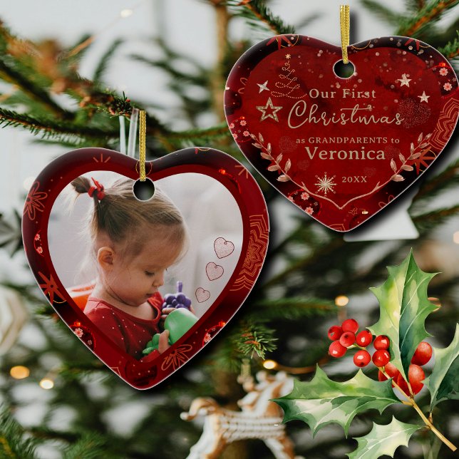 DÉCORATION EN CÉRAMIQUE PREMIÈRE ANNÉE EN PHOTO GRANDPARENTS (FIRST YEAR AS GRANDPARENTS PHOTO CERAMIC ORNAMENT)