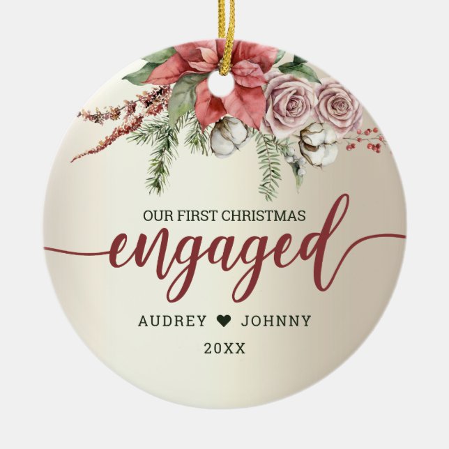 Décoration En Céramique Première année Engagé Poinsettia Rouge Noël Floral (Devant)