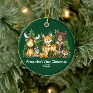 Décoration En Céramique Première aquarelle de Noël pour bébé Animaux Cerfs