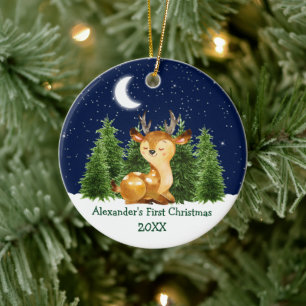 Décoration En Céramique Première aquarelle de Noël pour bébé Forêt de