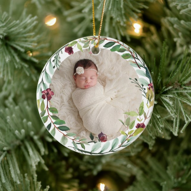 Décoration En Céramique Première Christmas Green Holiday Wreath Baby Photo (Arbre)