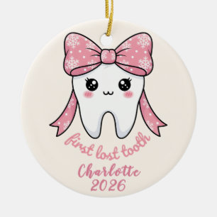 Décoration En Céramique Première Dent de Bébé Ruban Rose Kawaii