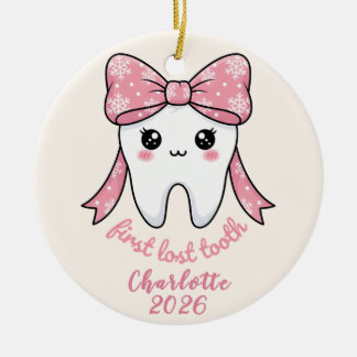 Décoration En Céramique Première Dent de Bébé Ruban Rose Kawaii