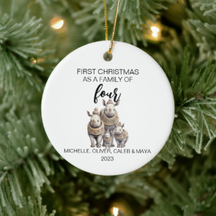 Décoration En Céramique Première famille de rhinocéros de quatre à Noël