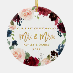 Décoration En Céramique Première florale d'or de Noël   Retour photo