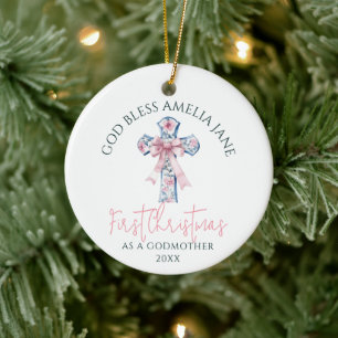 Décoration En Céramique Première marraine de Noël Cadeau Dieu bénisse