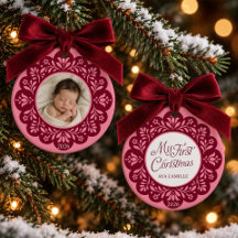 Première Noël de Bébé Fille Fleurs Roses Photo