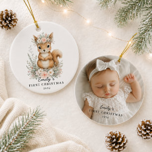 Décoration En Céramique Première Noël de bébé personnalisée Photo Écureuil