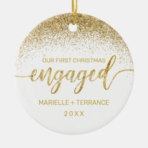 Décoration En Céramique Première Noël Engagé Parties scintillant d'or S