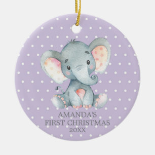 Décoration En Céramique Première petite fille de Noël Eléphant mauve