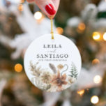 Décoration En Céramique Première photo de Noël<br><div class="desc">Nouvel anniversaire Boho Photo Noël Ornement. Customisez votre ornement en cliquant sur Personnaliser. Changez de photo,  de nom et de salutation pour ajouter votre touche personnelle. Objets correspondants dans notre magasin Cava Party Design</div>