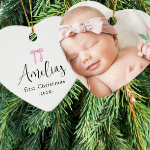 Décoration En Céramique Première photo de Noël de bébé année Bow Keepsaké