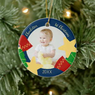 Décoration En Céramique Première photo de Noël du bébé vintage