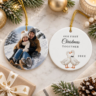 Décoration En Céramique Première photo de Noël ensemble Couple d'oies