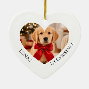 Décoration En Céramique Première photo de Noël Golden Retriever Cœur