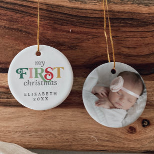 Décoration En Céramique Première photo de nouveau-né de Noël du bébé color