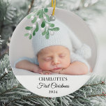 Décoration En Céramique Première photo de souris de Noël du bébé<br><div class="desc">Le premier ornement de Noël de ce mignon bébé est décoré d'un tatouage à l'aquarelle. Facilement personnalisable avec la photo, le nom et l'année de votre bébé. Utilisez l'outil de conception pour modifier la taille, le style ou la couleur du texte. Parce que nous créons notre oeuvre, vous ne trouverez...</div>