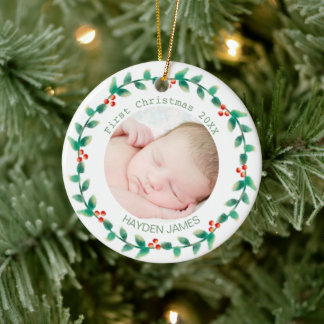Décoration En Céramique Première photo personnalisée de Noël du bébé Wreat