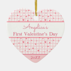 Décoration En Céramique Première Saint-Valentin Coeurs Plaid Rose Bébé Pho