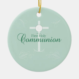 Décoration En Céramique Première Sainte Communion, écriture en vert doux