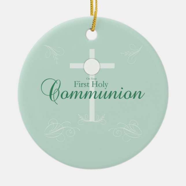 Décoration En Céramique Première Sainte Communion, écriture en vert doux (Devant)