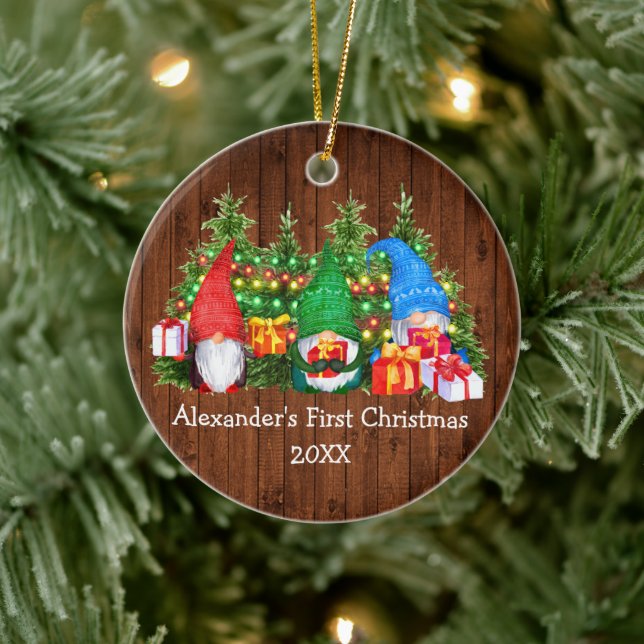 Décoration En Céramique Premières lumières de Noël de bébé Gnomes Rustique (Arbre)