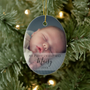 Décoration En Céramique Premières photos de bébé à Noël Écriture élégante