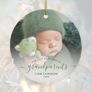 Décoration En Céramique Premières Photos de Noël des Grands-Parents Écritu